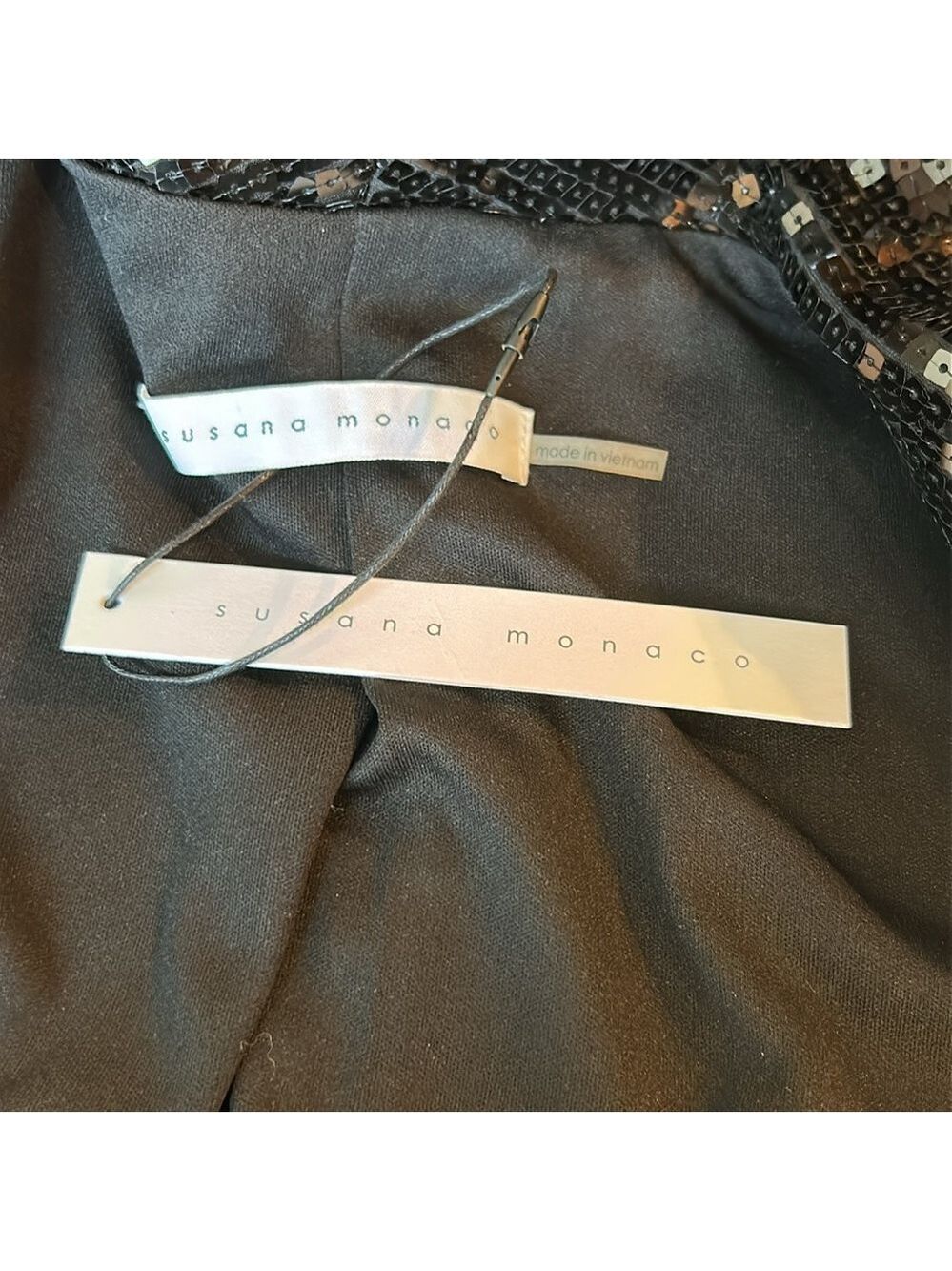 NWT Susana Monaco Black Sequin Blazer Front Snap Size Small - Picture 10 of 13